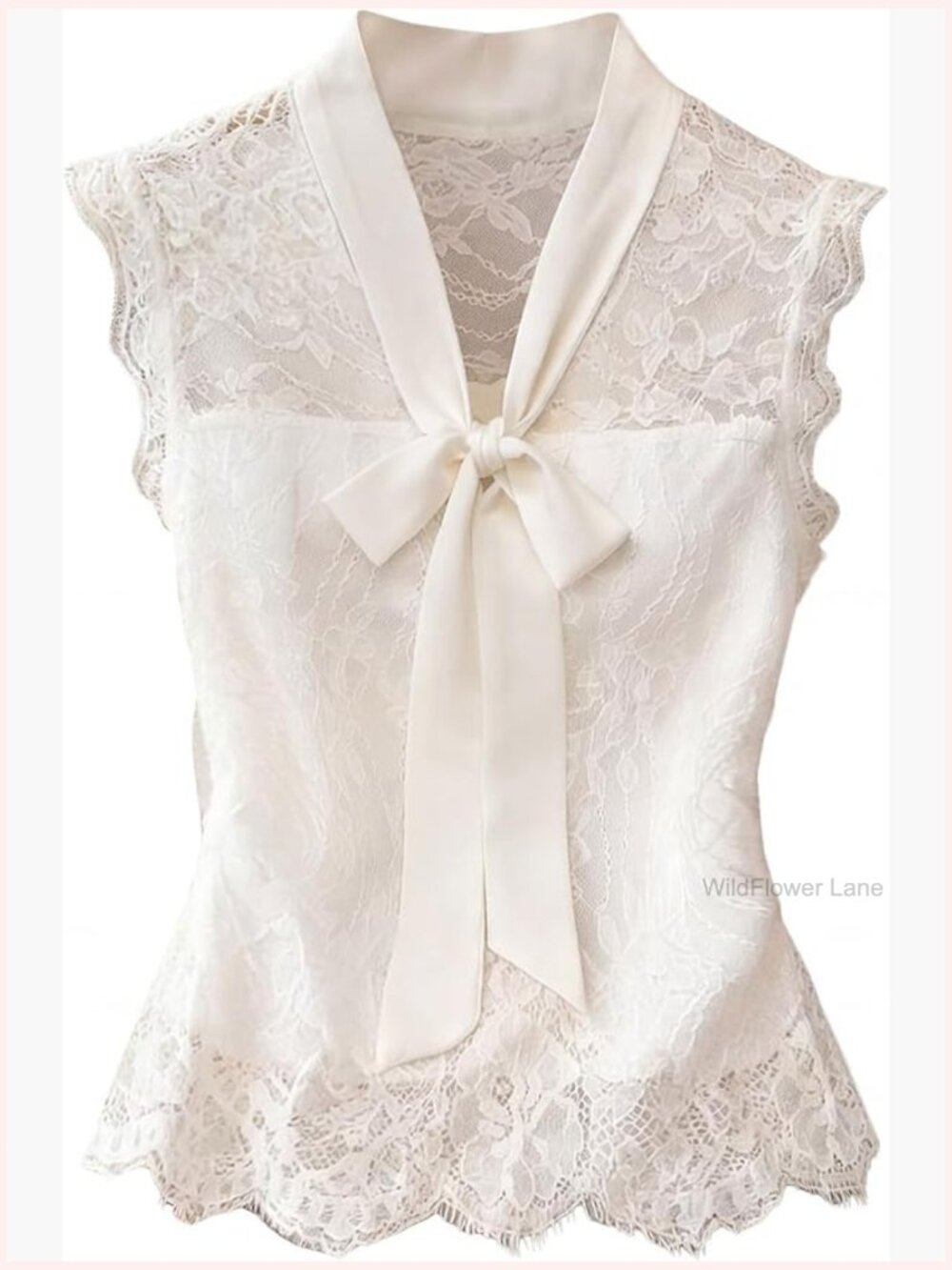 Lace Tie Neck Tank Top Sleeveless Dressy Business Casual Blouse Sheer Mesh